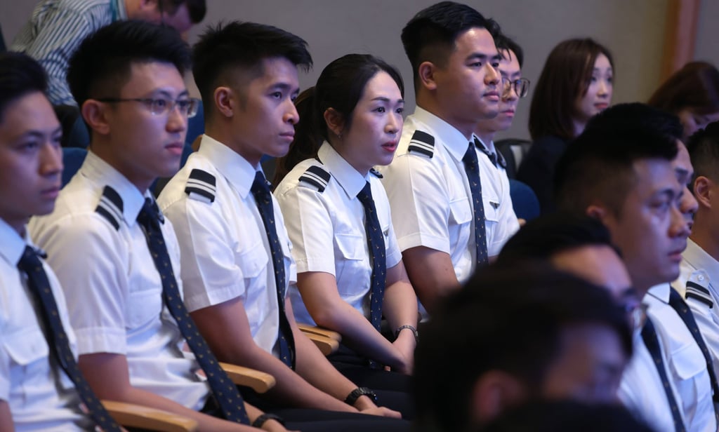 Graduate cadet pilots attend the Cathay Pacific Cadet Graduation Ceremony at Cathay City, Tung Chung. The carrier has welcomed its first batch of cadet pilots to graduate from its integrated training programme. Photo: Yik Yeung-man