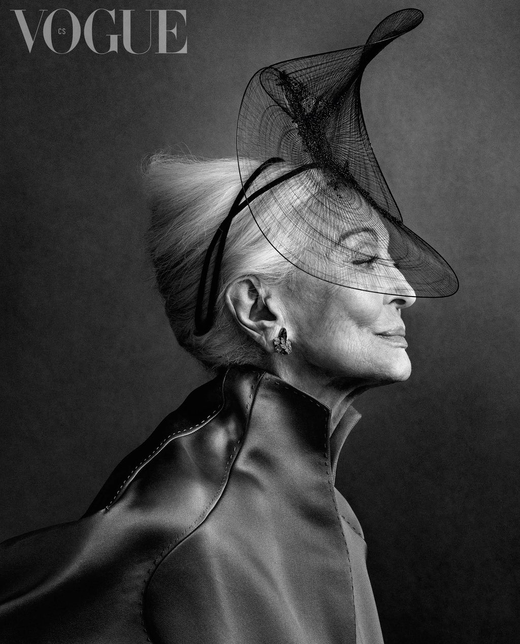 Carmen Dell’Orefice models for Vogue Czechoslovakia’s April cover. Photo: Vogue Czechoslovakia