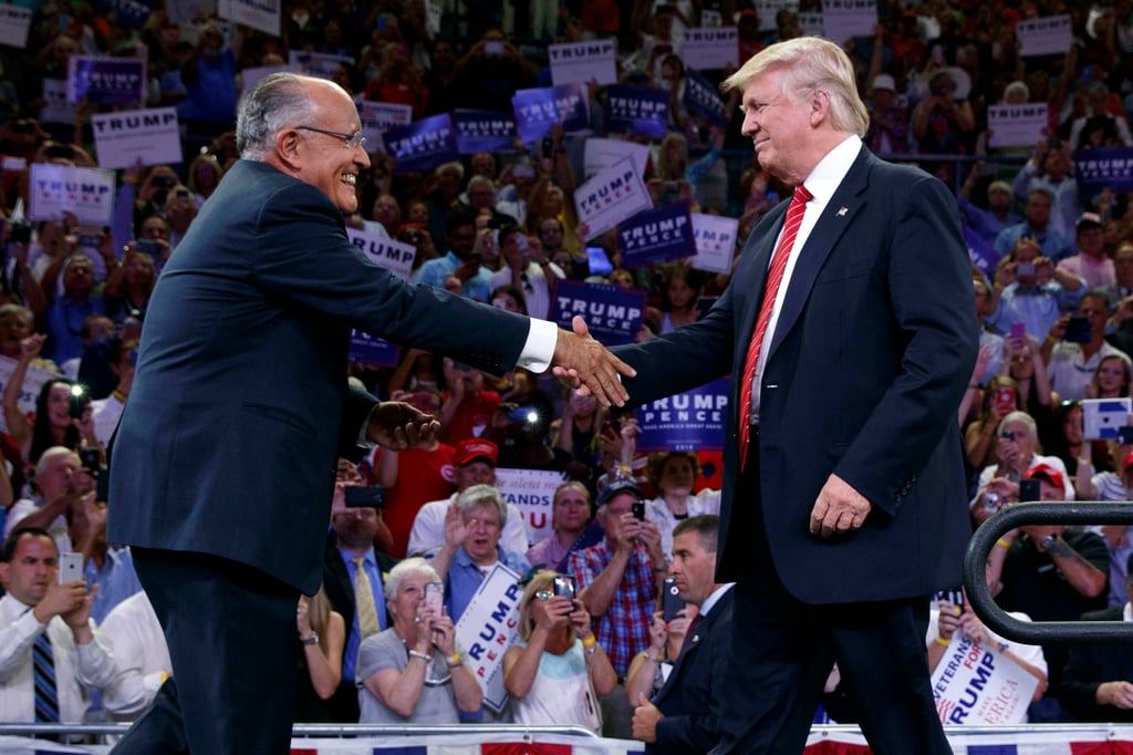 Donald Trump, right, and Rudy Giuliani at a campaign event in Wilmington, North Carolina in 2016. Photo: AP