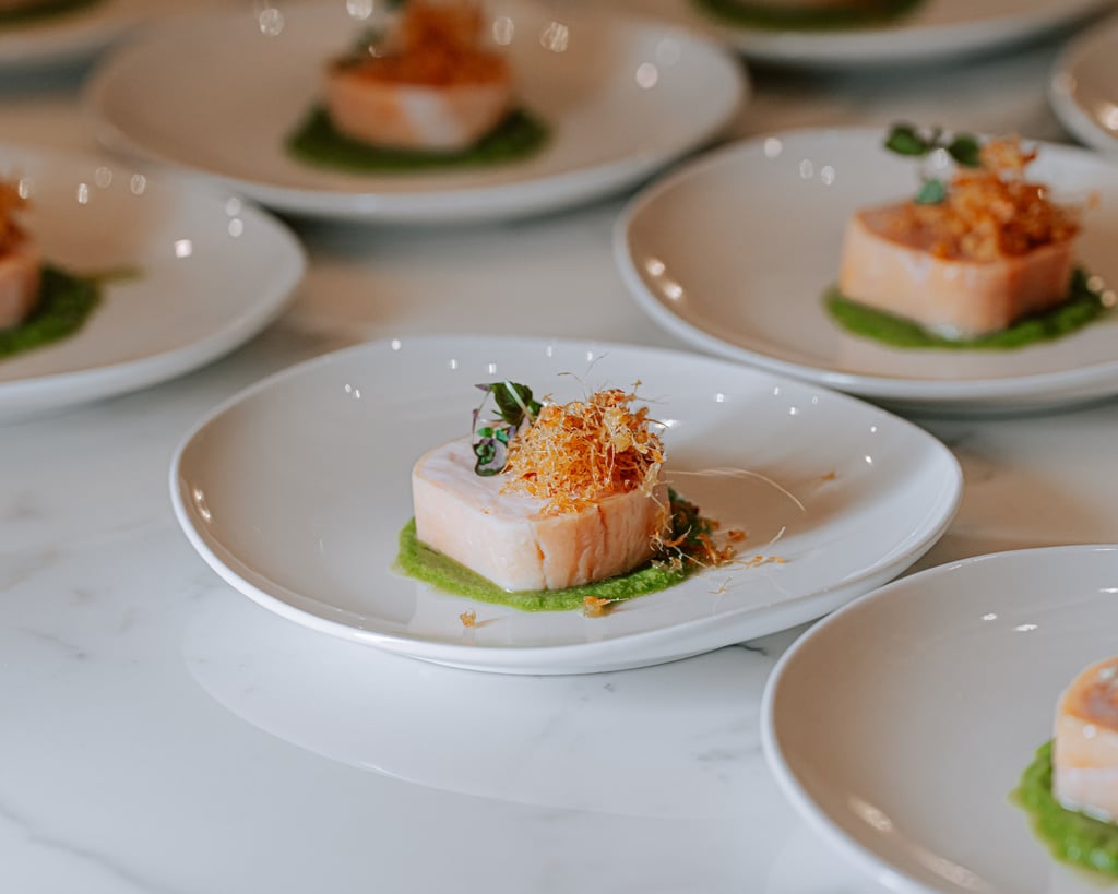 Loong Kong chicken with terrine, chimichurri, ginger and micro shiso served at the Beijing Mansion dinner. Photo: William Luk and Joon Rho Loong Kong chicken with terrine, chimichurri, ginger and micro shiso served at the Beijing Mansion dinner. Photo: William Luk and Joon Rho