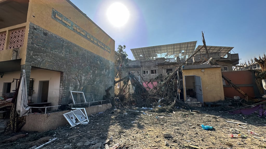 Debris covers the ground at a damaged school following an Israeli raid, amid the ongoing conflict between Israel and Hamas, in Jabalia in the northern Gaza Strip, on December 15. Photo: Reuters