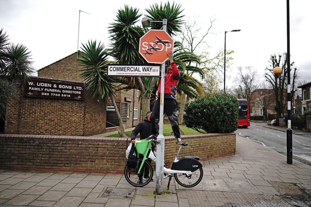 A man is in custody after a piece of art work by Banksy was removed from where it was installed in southeast London. Photo: AP A man is in custody after a piece of art work by Banksy was removed from where it was installed in southeast London. Photo: AP
