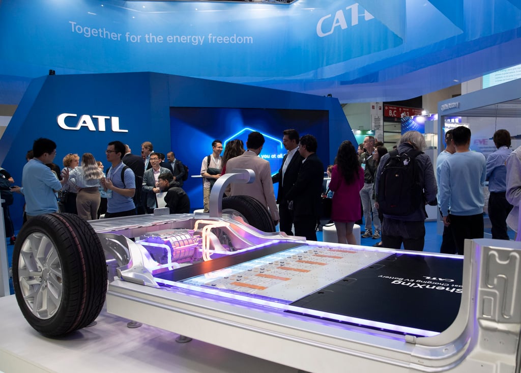 An exhibit at the booth of Chinese battery manufacturer CATL at the 2023 International Motor Show in Munich on September 5. CATL’s involvement in energy projects in the United States has come under increased scrutiny from Republican politicians in recent months. Photo: Xinhua An exhibit at the booth of Chinese battery manufacturer CATL at the 2023 International Motor Show in Munich on September 5. CATL’s involvement in energy projects in the United States has come under increased scrutiny from Republican politicians in recent months. Photo: Xinhua