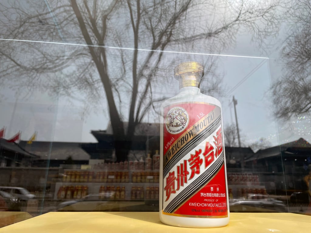 A bottle of Maotai wine on display in a wine shop in Beijing on March 15, 2022. Photo: Simon Song