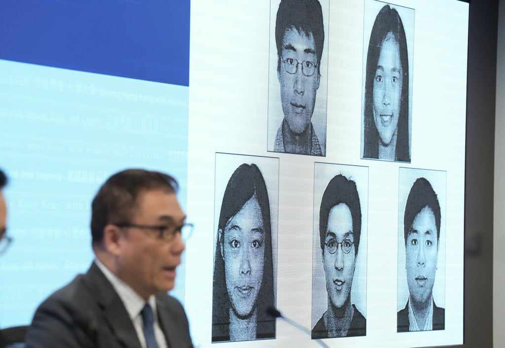 Photos of five fugitives presented by police. A source says the sanctions against Chow could include a bounty being placed on her head, as has happened with other opposition figures. Photo: Sam Tsang Photos of five fugitives presented by police. A source says the sanctions against Chow could include a bounty being placed on her head, as has happened with other opposition figures. Photo: Sam Tsang