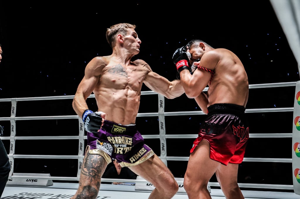 Nico Carrillo (left) connects with a left jab during his ONE Friday Fights 46 bout against Nong-O Gaiyanghadao. Photo: ONE Championship Nico Carrillo (left) connects with a left jab during his ONE Friday Fights 46 bout against Nong-O Gaiyanghadao. Photo: ONE Championship