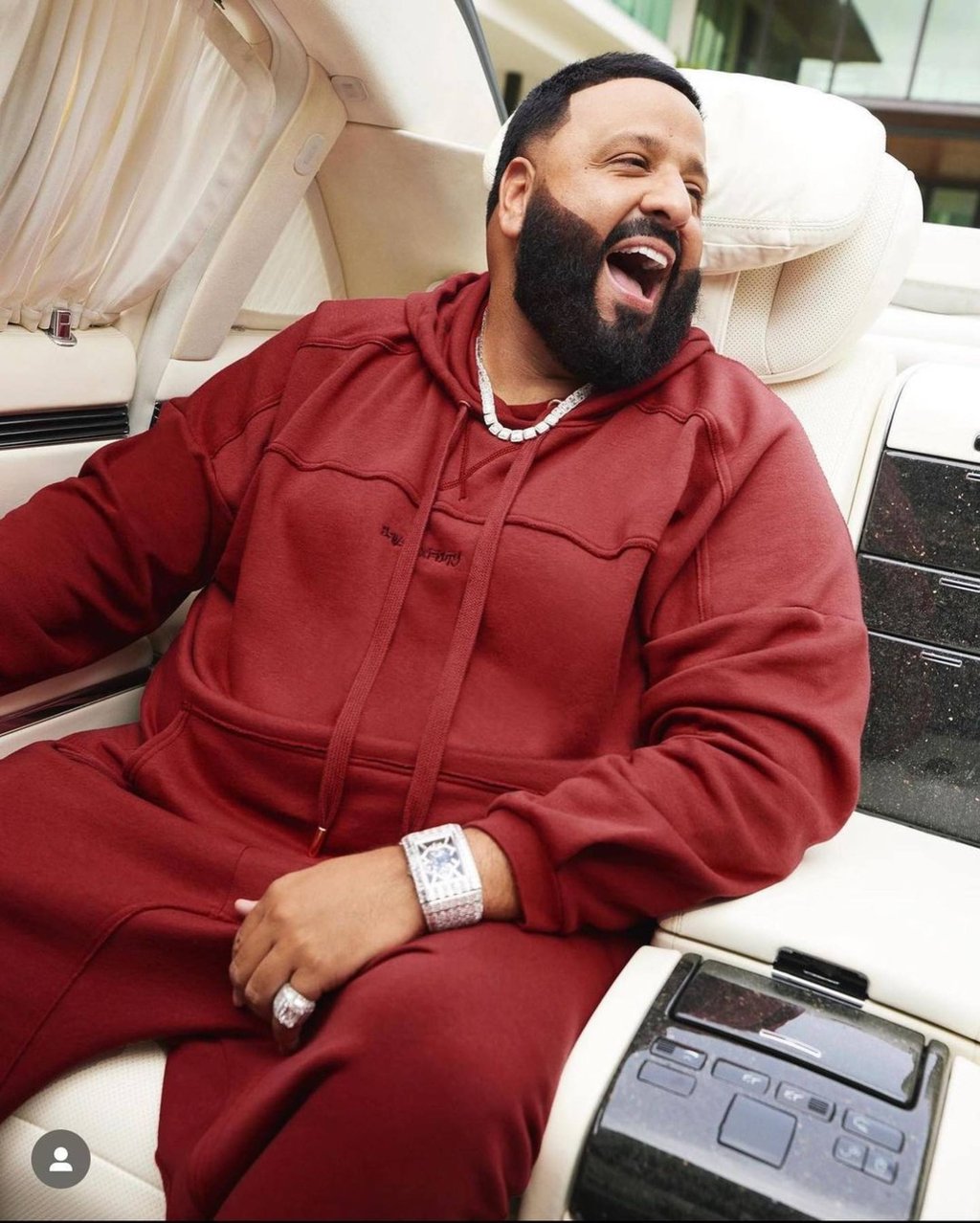 DJ Khaled wearing his shimmering Jacob & Co. timepiece and a tracksuit from his collaboration with Rihanna’s Savage x Fenty collection. Photo: @djkhaled/Instagram