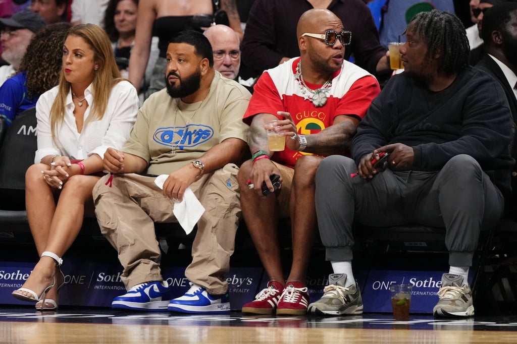 Recording artists DJ Khaled and Flo Rida at a basketball game in Miami on November 6, 2023. Photo: USA Today