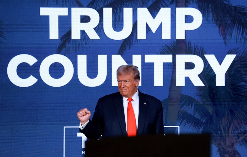 Former US president Donald Trump at the Republican Party of Florida Freedom Summit at the Gaylord Palms Resort and Convention Center in Kissimmee, Florida, on November 4, 2023. Photo: TNS