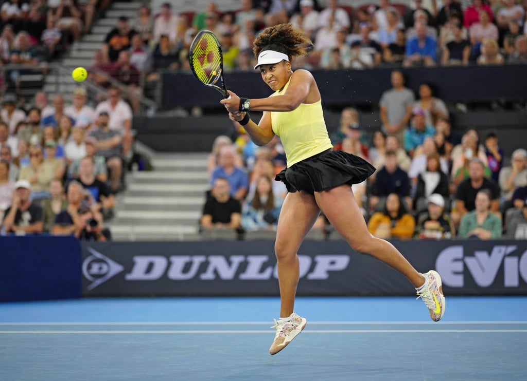 Former world No 1 Naomi Osaka in action in the first round of the Brisbane International on Monday. Photo: Kyodo