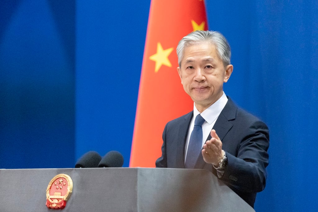 China’s Ministry of Foreign Affairs spokesperson, Wang Wenbin, gestures during a press conference in Beijing on January 2, 2024, where he discussed the suspension on some exports of Dutch company ASML to China. Photo: EPA-EFE China’s Ministry of Foreign Affairs spokesperson, Wang Wenbin, gestures during a press conference in Beijing on January 2, 2024, where he discussed the suspension on some exports of Dutch company ASML to China. Photo: EPA-EFE