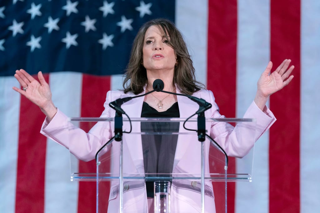 Self-help author Marianne Williamson is the first Democrat to formally challenge Joe Biden for the 2024 presidential nomination. Photo: AP