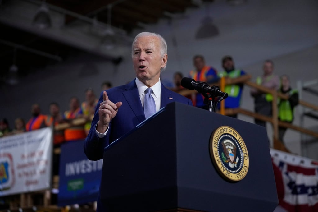 President Joe Biden speaks about investment in rail projects, including high-speed electric trains, in Las Vegas, in December 2023. Photo: AP