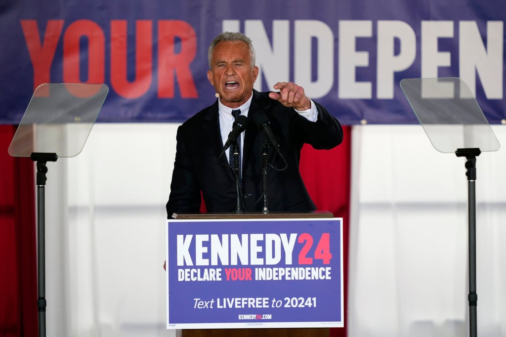 Presidential candidate Robert F. Kennedy Jr speaks during a campaign event at Independence Mall in October 2023, in Philadelphia. Photo: AP