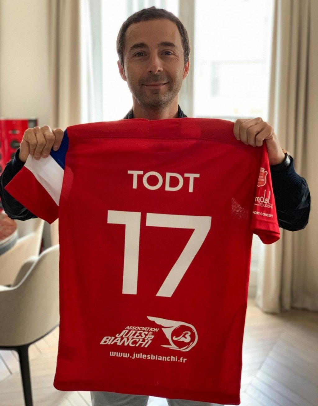 Nicolas Todt holding up a jersey to commemorate late Formula One driver, Jules Bianchi. Photo: @nicolastodt/Instagram Nicolas Todt holding up a jersey to commemorate late Formula One driver, Jules Bianchi. Photo: @nicolastodt/Instagram