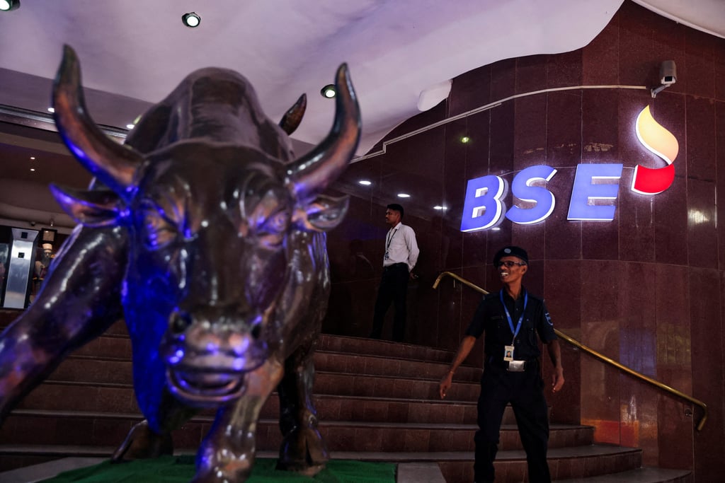 The new logo of the Bombay Stock Exchange building in Mumbai, India. The Sensex scaled a new all-time high at the start of the year. Photo: Reuters