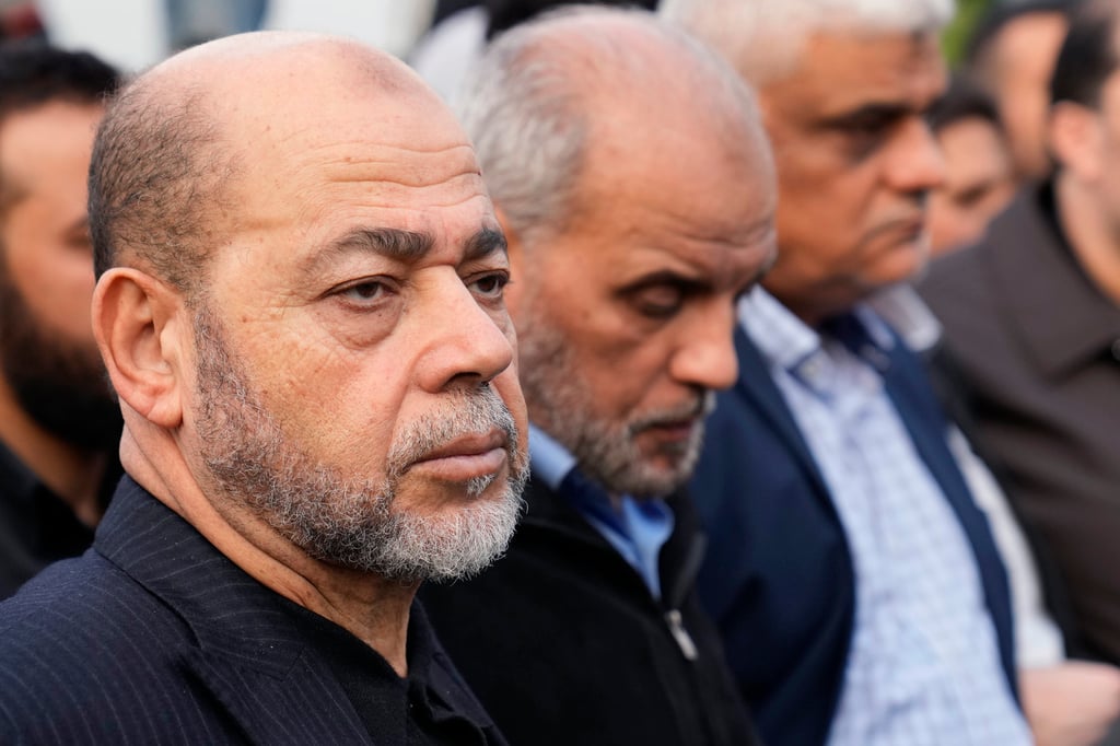 Senior Hamas leader Moussa Abu Marzouk attends the funeral of Saleh al-Arouri in Beirut, Lebanon on Thursday. Photo: AP