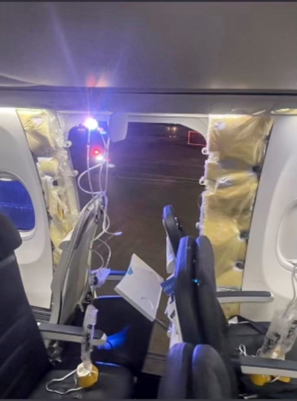 Photos shows the damaged part of an Alaska Airlines Boeing 737 MAX 9, Flight 1282, which was forced to return to Portland International Airport on Friday, January 5, 2024. Photo: AP Photos shows the damaged part of an Alaska Airlines Boeing 737 MAX 9, Flight 1282, which was forced to return to Portland International Airport on Friday, January 5, 2024. Photo: AP