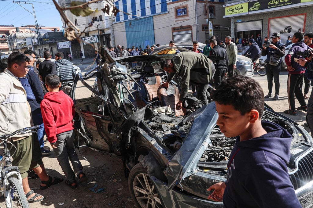 The car that was destroyed by an Israeli strike. Photo: AFP The car that was destroyed by an Israeli strike. Photo: AFP