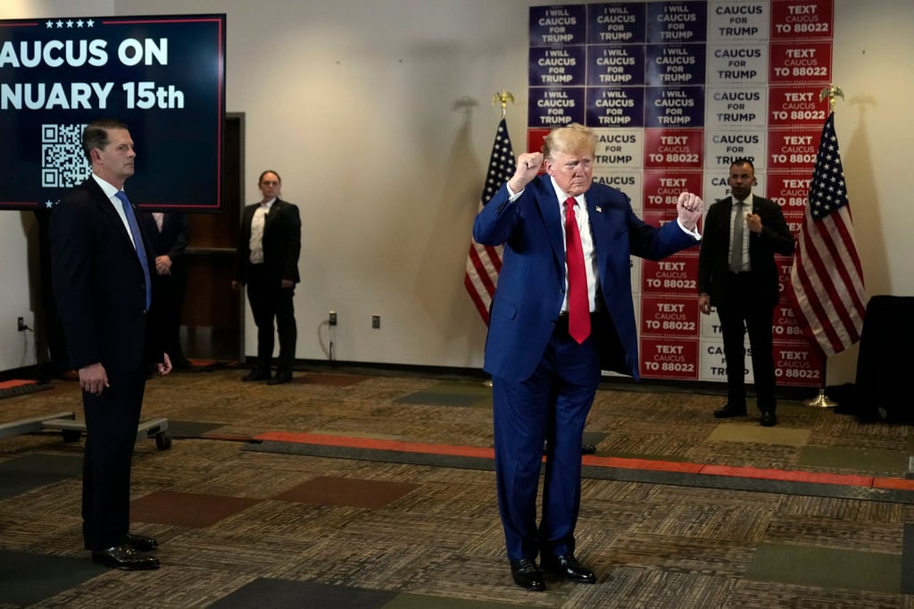 Donald Trump dances after speaking at a campaign rally in Sioux Centre, Iowa. Photo: AP