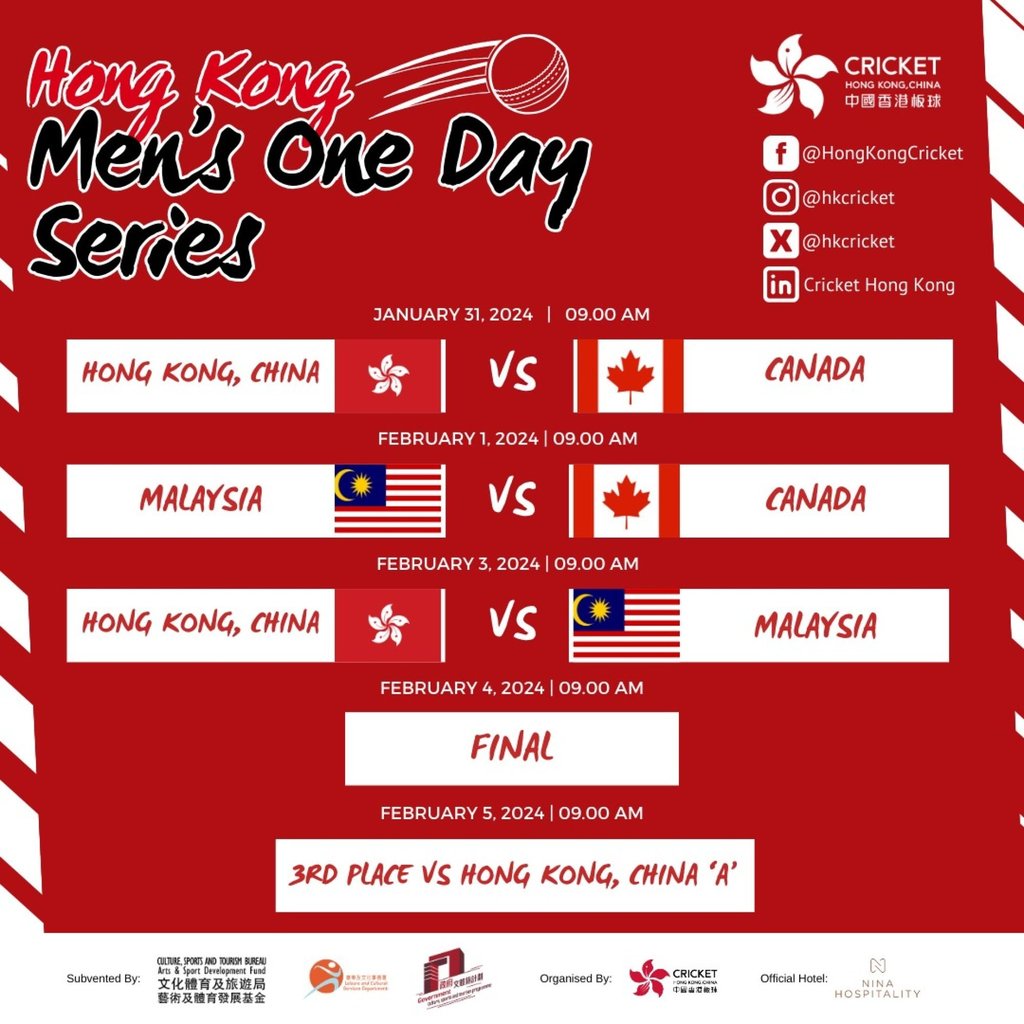 Poster of fixtures for the one-day series involving Hong Kong, Canada and Malaysia. Photo: CHK