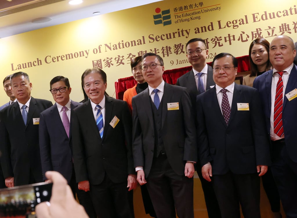 Justice secretary Paul Lam (front, third right) and council chairman David Wong (fourth right) were among those at the launch ceremony. Photo: Jelly Tse