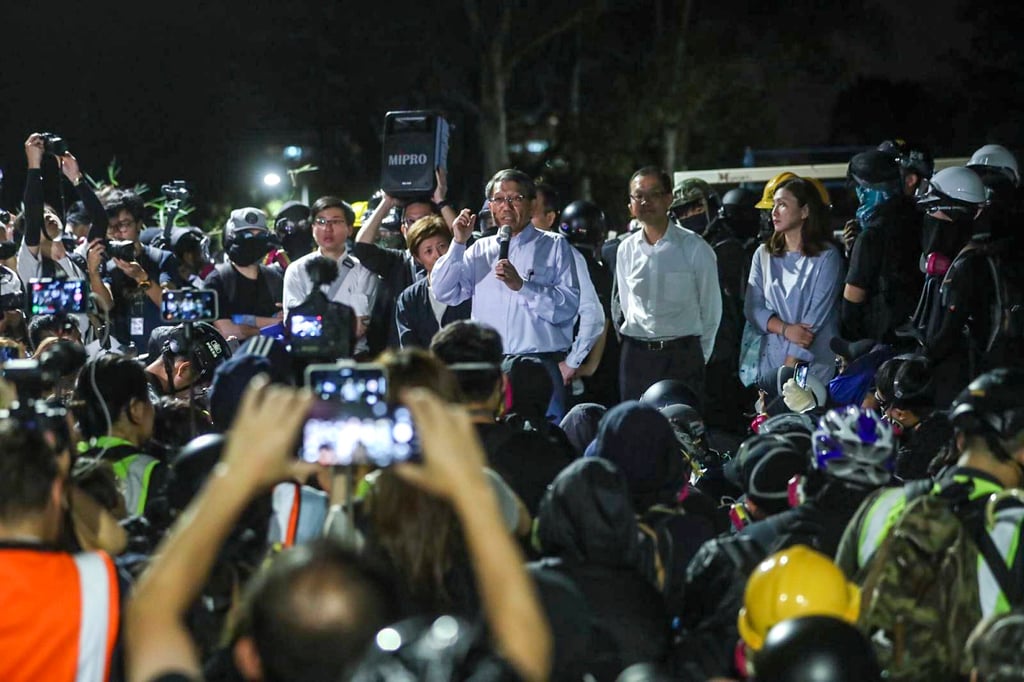 CUHK president Rocky Tuan (centre) meets protesting university students in November 2019. Photo: Sam Tsang CUHK president Rocky Tuan (centre) meets protesting university students in November 2019. Photo: Sam Tsang