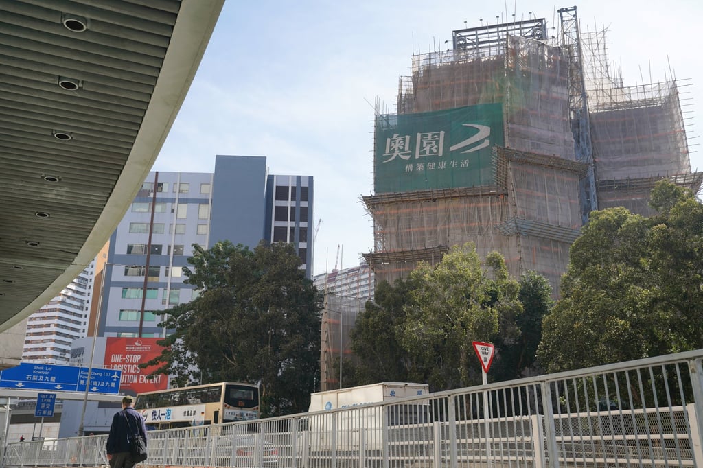 A file photo from November 2021 shows an office building under construction by China Aoyuan Group in Hong Kong’s Kwai Chung district. Photo: Reuters