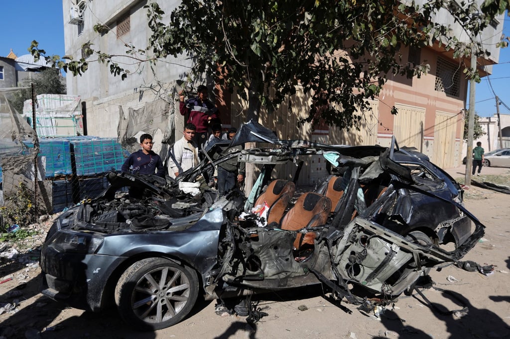 The car Hamza Wael Dahdouh and Mustafa Thuria were travelling in when they were killed. Photo: Reuters