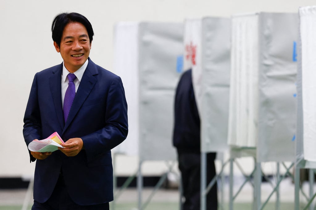 William Lai Ching-te, the ruling Democratic Progressive Party’s presidential candidate, attends a polling station in Tainan, Taiwan on Saturday. Photo: Reuters