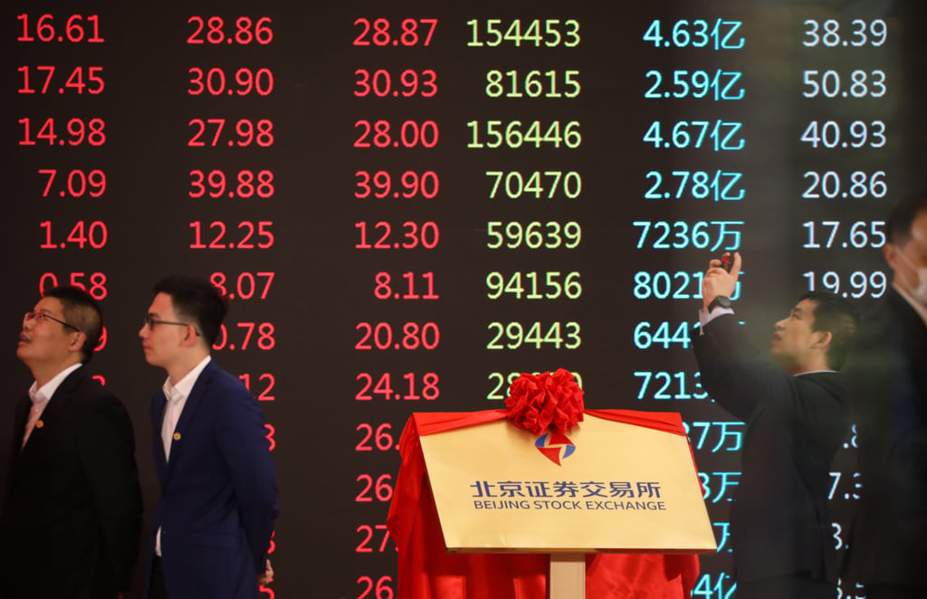 Stock prices on the new Beijing Stock Exchange are displayed at exchange’s inauguration on November 15, 2021. Photo: Simon Song