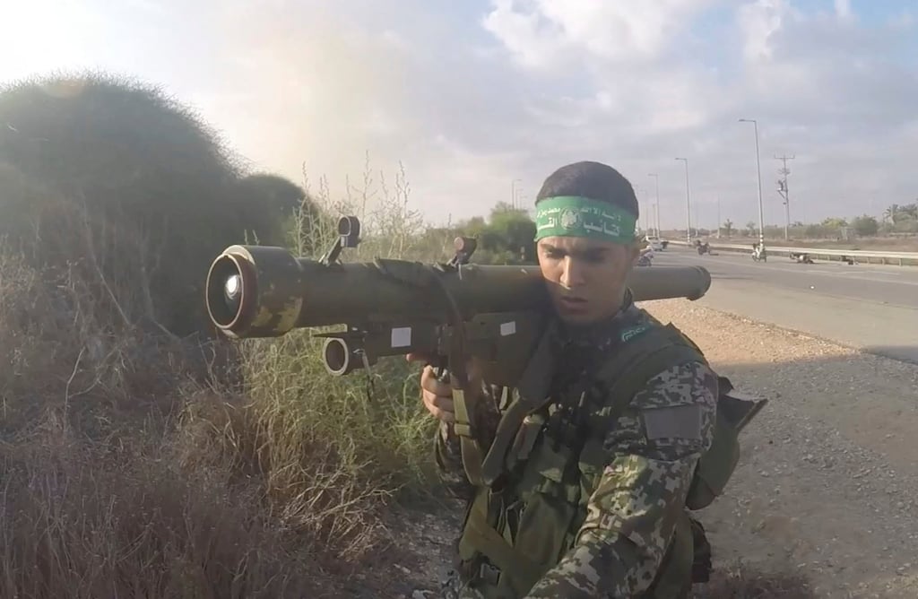 A Hamas fighter holds a Russian-designed 9M32 Strela anti-aircraft missile. Photo: South First Responders via AP