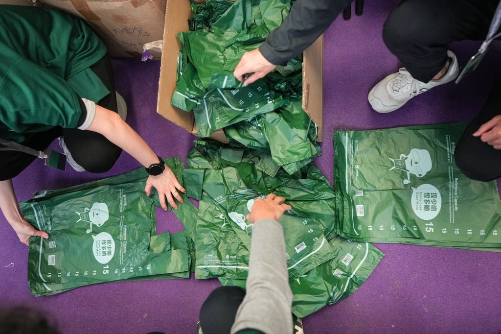 Designated bags for the waste-charging scheme, which will take effect on April 1. Photo: Eugene Lee