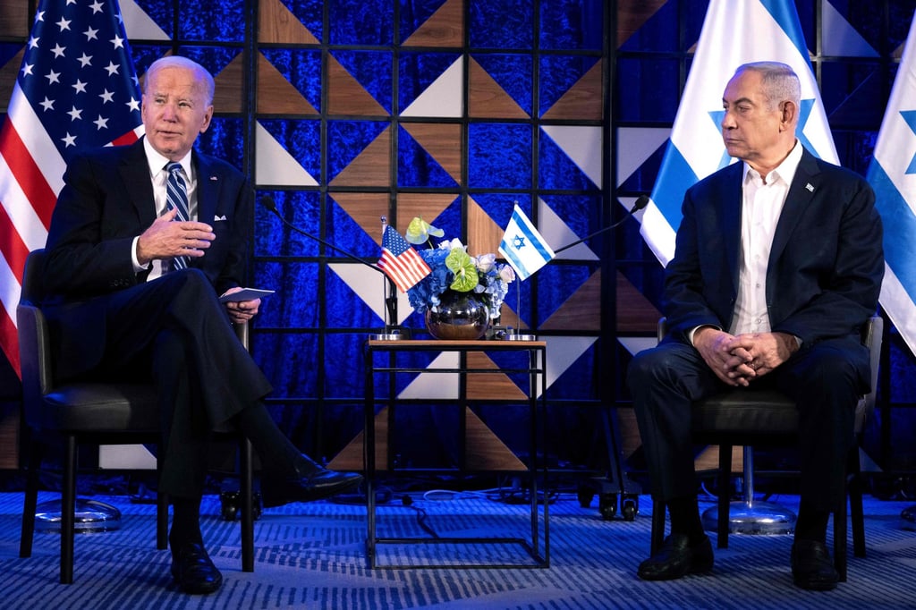 US President Joe Biden (left) speaks as Israel’s Prime Minister Benjamin Netanyahu listens before a meeting in Tel Aviv in October. Photo: AFP US President Joe Biden (left) speaks as Israel’s Prime Minister Benjamin Netanyahu listens before a meeting in Tel Aviv in October. Photo: AFP