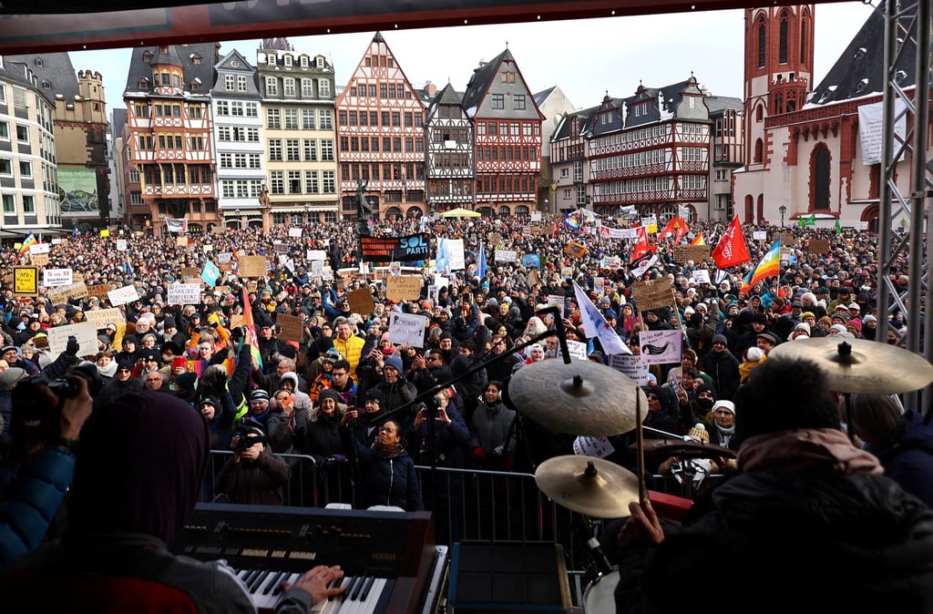 Musicians play at a protest against the Alternative for Germany (AfD) party in Frankfurt, Germany on Sunday. Photo: Reuters Musicians play at a protest against the Alternative for Germany (AfD) party in Frankfurt, Germany on Sunday. Photo: Reuters