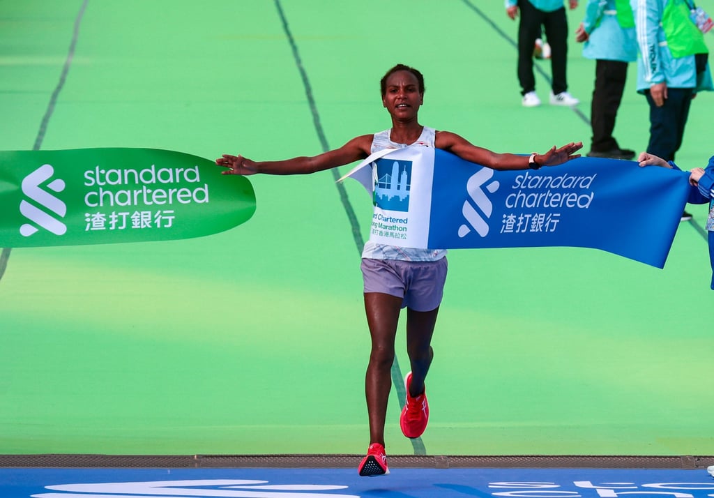 Ethiopia’s Medina Armino wins the women’s Standard Chartered Hong Kong Marathon race. Photo: May Tse