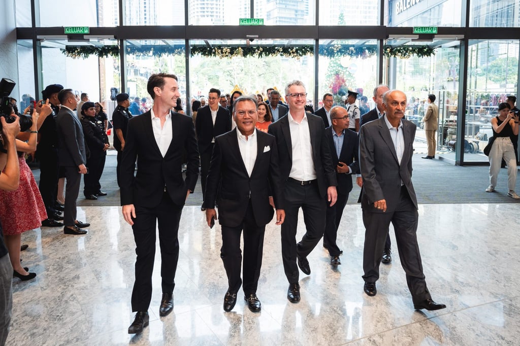 (Left to right): Mitch Wilson, project director, Lendlease; Dato’ Haji Azmar Talib, CEO, TRX City; Justin Gabbani, CEO Asia, Lendlease; and Dinesh Nambiar, chairman, Lendlease Malaysia, at the development in Kuala Lumpur. Photo: Lendlease (Left to right): Mitch Wilson, project director, Lendlease; Dato’ Haji Azmar Talib, CEO, TRX City; Justin Gabbani, CEO Asia, Lendlease; and Dinesh Nambiar, chairman, Lendlease Malaysia, at the development in Kuala Lumpur. Photo: Lendlease