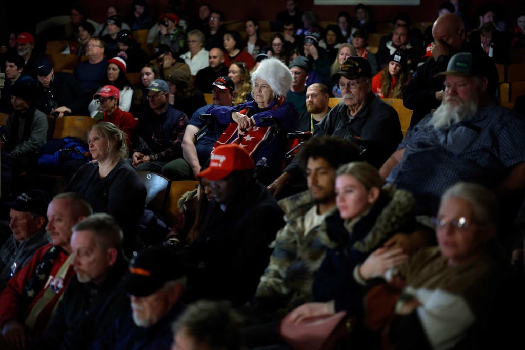 Supporters listen to Republican presidential candidate and former president Donald Trump at a campaign rally in Rochester, New Hampshire, on Sunday. Photo: Getty Images via AFP