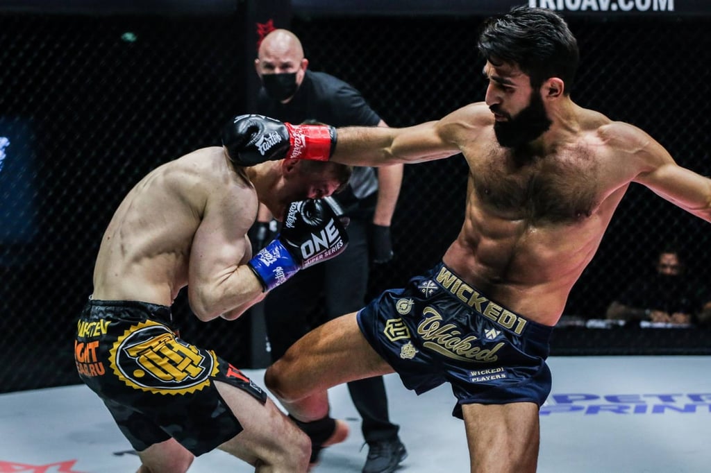 Marat Grigorian kicks Ivan Kondratev during their 2020 fight at the Big Bang event. Photo: ONE Championship Marat Grigorian kicks Ivan Kondratev during their 2020 fight at the Big Bang event. Photo: ONE Championship