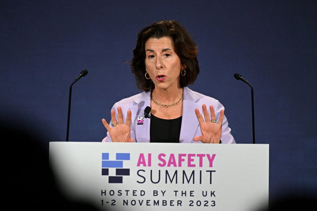 United States Commerce Secretary Gina Raimondo speaks on Day 1 of the AI Safety Summit at Bletchley Park in Bletchley, Britain, on November 1, 2023. Photo: Reuters United States Commerce Secretary Gina Raimondo speaks on Day 1 of the AI Safety Summit at Bletchley Park in Bletchley, Britain, on November 1, 2023. Photo: Reuters