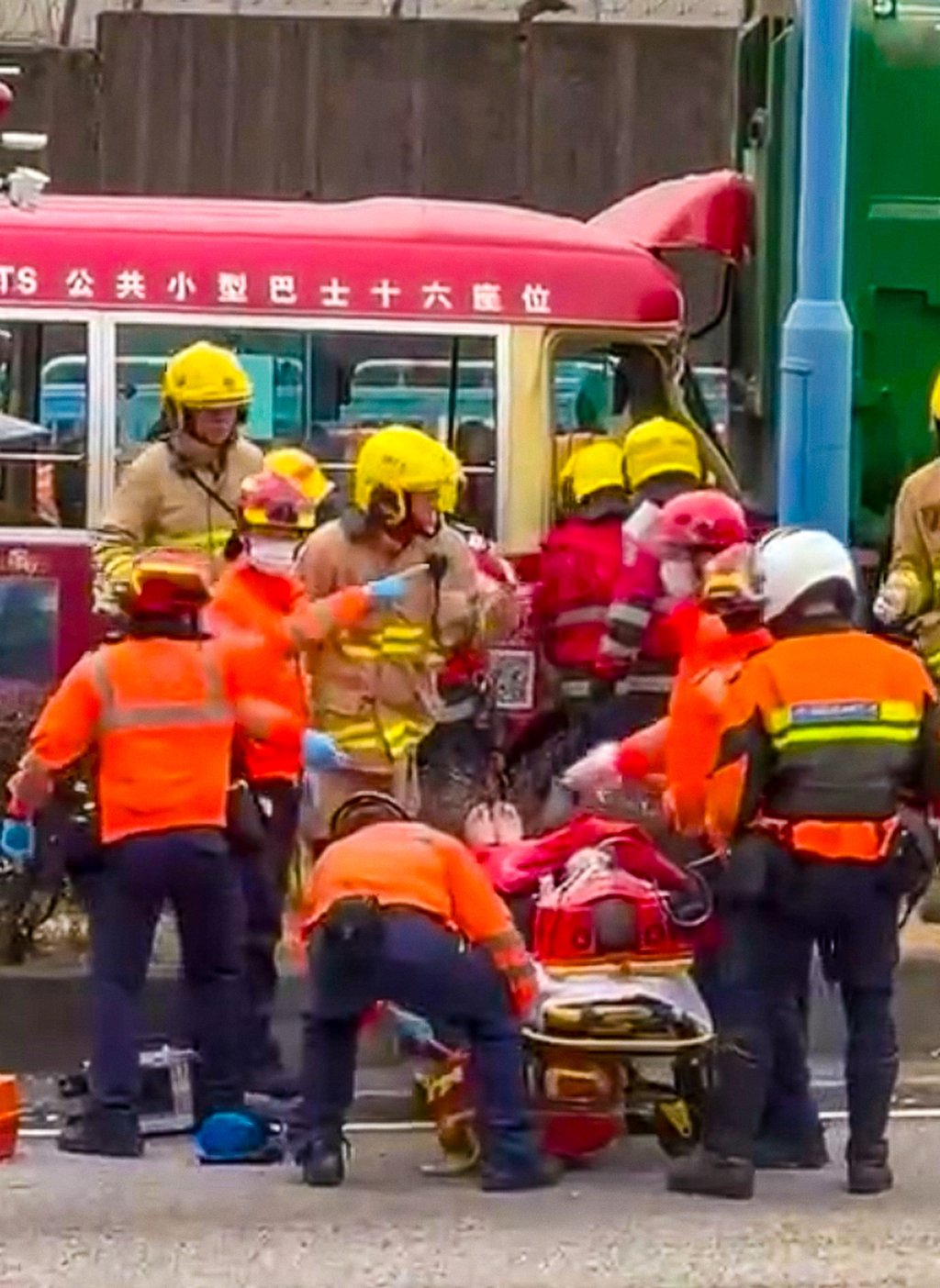 Emergency services personnel help the injured. Police say three ambulances attended the scene. Photo: Facebook/Renee Leung Emergency services personnel help the injured. Police say three ambulances attended the scene. Photo: Facebook/Renee Leung