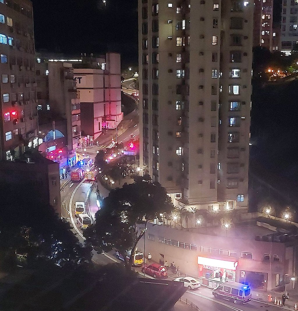 About 200 people evacuate a block of flats after a fire in a flat, which claimed the life of an elderly man. Photo: Handout