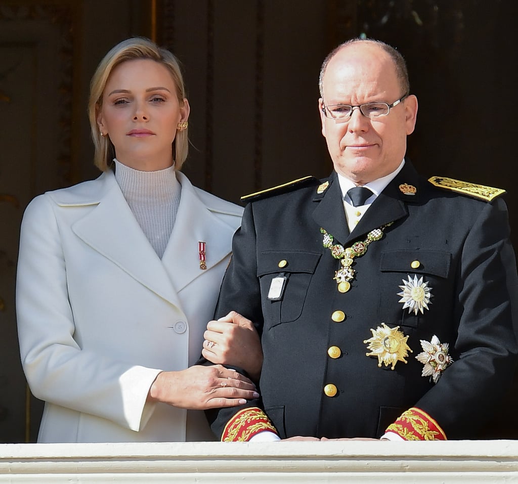 Princess Charlene and Prince Albert II of Monaco pose at the palace balcony during the Monaco National Day Celebrations on November 19, 2019, in Monte-Carlo. Photo: Corbis via Getty Images Princess Charlene and Prince Albert II of Monaco pose at the palace balcony during the Monaco National Day Celebrations on November 19, 2019, in Monte-Carlo. Photo: Corbis via Getty Images