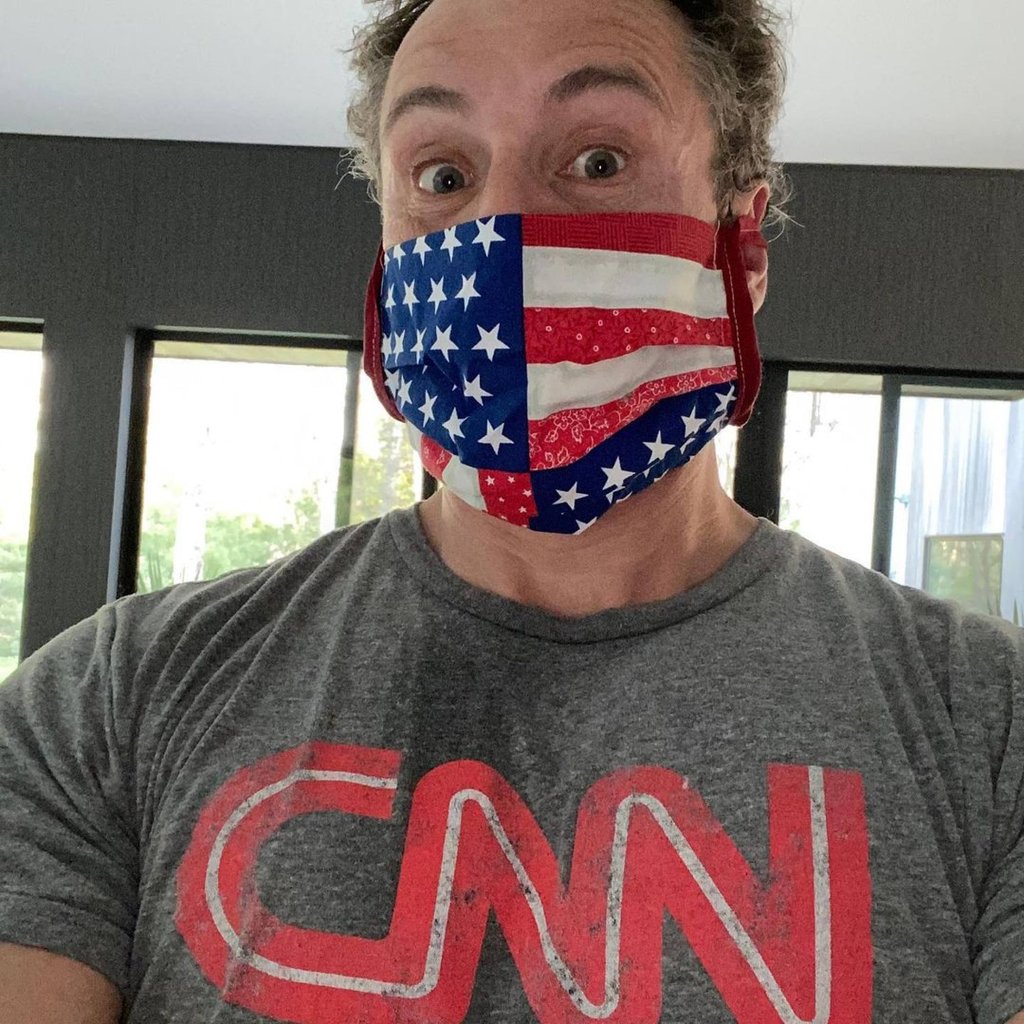 Chris Cuomo shared a snap of himself sporting a patriotic mask, and a CNN T-shirt, in April 2020. Photo: @chrisccuomo/Instagram