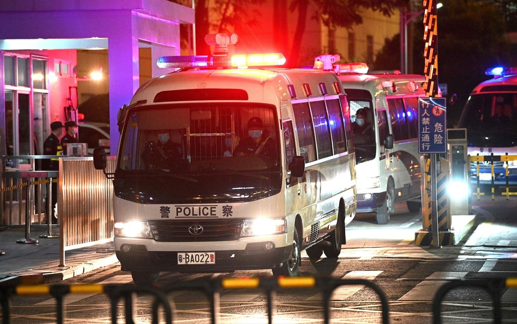 Police vehicles exit Yantian District People’s Court in Shenzhen. Quinn Moon was among 12 people who tried to flee to Taiwan in 2020. Photo: AFP Police vehicles exit Yantian District People’s Court in Shenzhen. Quinn Moon was among 12 people who tried to flee to Taiwan in 2020. Photo: AFP