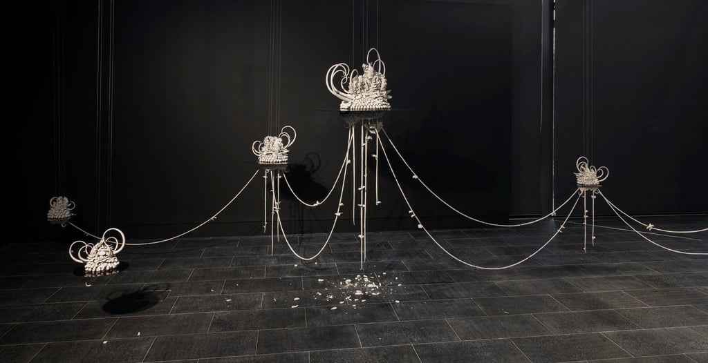 The 15-metre-long “Still Life from a Distant Memory: a Winter Study Before Dawn” (2023), by Ruth Li, at the Australian National University’s CIW Gallery, in Canberra. Photo: Brenton McGeachie