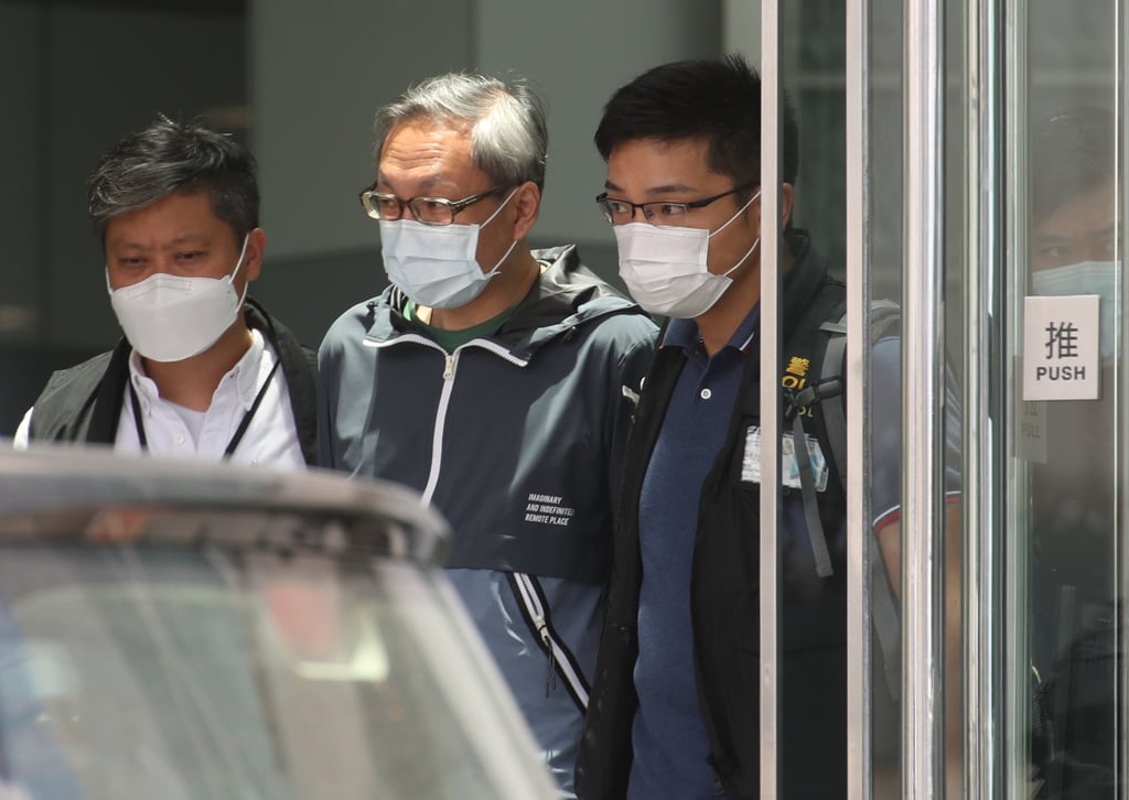 Cheung Kim-hung at the Next Digital office building in Tseung Kwan O, as police officers raid Apple Daily offices in June 2021. Photo: Winson Wong