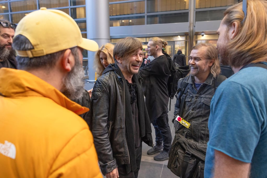 Members of the Russian band Bi-2 arrive at the Ben Gurion airport in Tel Aviv. Photo: EPA-EFE Members of the Russian band Bi-2 arrive at the Ben Gurion airport in Tel Aviv. Photo: EPA-EFE