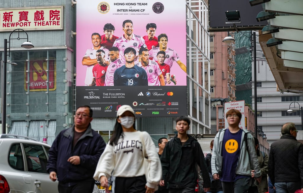 A billboard in Mong Kok advertises the match. The teams will play on Saturday. Photo: Eugene Lee