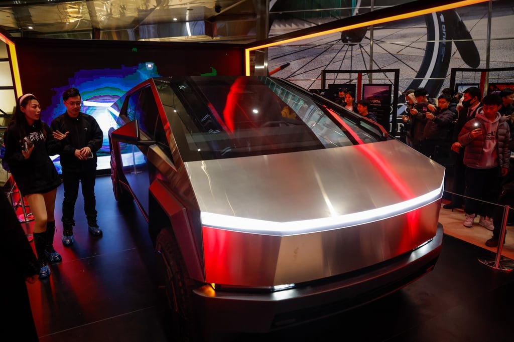 Tesla’s Cybertruck is displayed at a shopping centre in Beijing. The online software update covers the 2012 through 2023 Model S, the 2016 through 2023 Model X, the 2017 through 2023 Model 3, the 2019 through 2024 Model Y and the 2024 Cybertruck. Photo: EPA-EFE